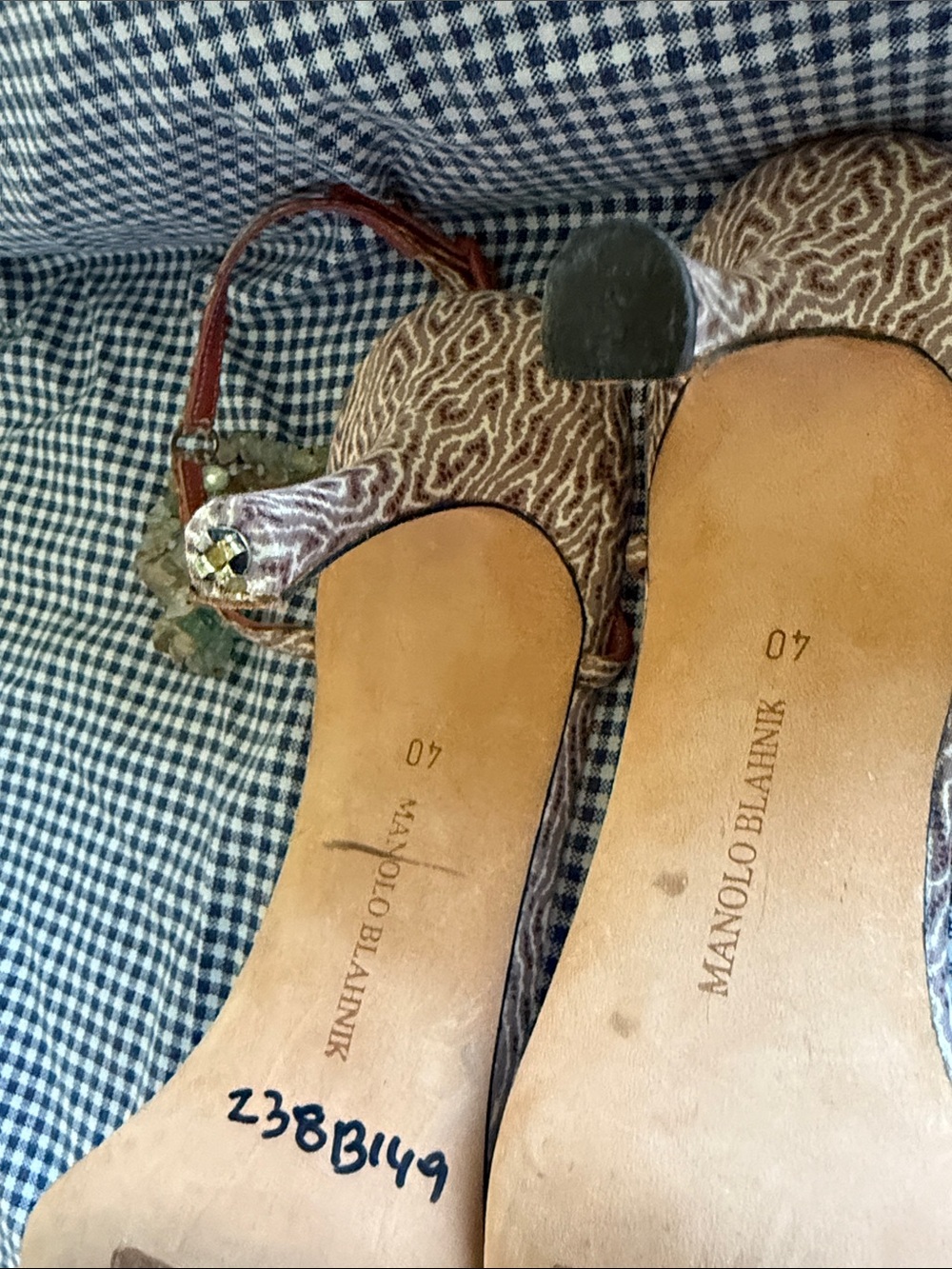 Manolo Blahnik Strappy Pink Patterned High Heel Sandals - Picture 10 of 11